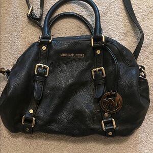 Michael Kors Black Leather Satchel with Gold Accents